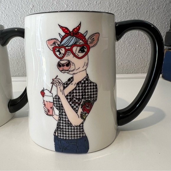 Hipster Animal Mugs Set of 3 Stoneware by Signature Housewares Cow Dog Llama EUC - Picture 4 of 10